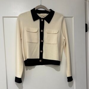 Cream and Black Button-Up Cardigan